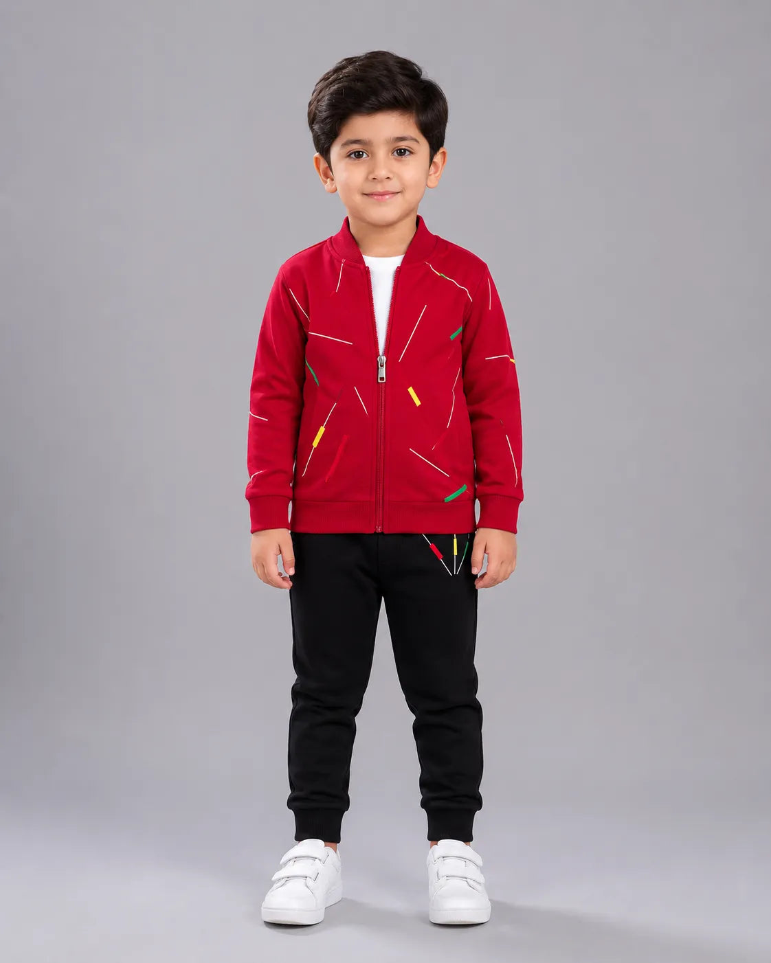 Kids Zipper Winter Tracksuit 3Pcs - Red