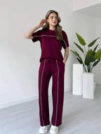 Stylish Women’s Co-Ord Set with Contrast Lines – Casual Streetwear Outfit