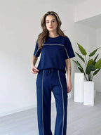 Stylish Women’s Co-Ord Set with Contrast Lines – Casual Streetwear Outfit