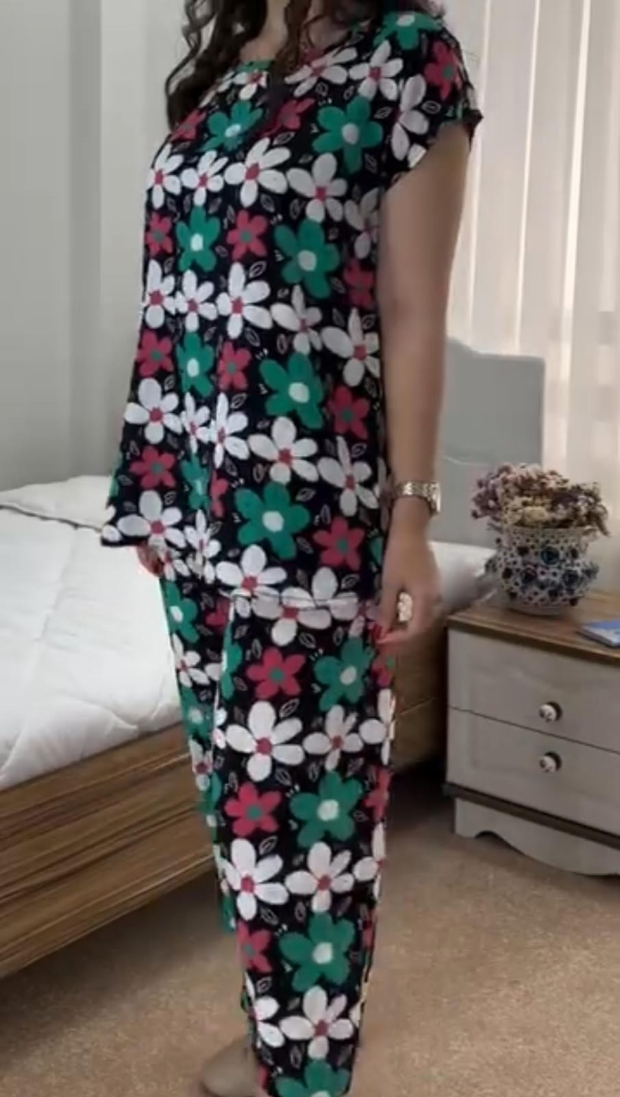 3 Quarter Sleeves Flapper Style Pajama Suit