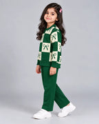 Check Bow Kids Winter Set - Dark Green
