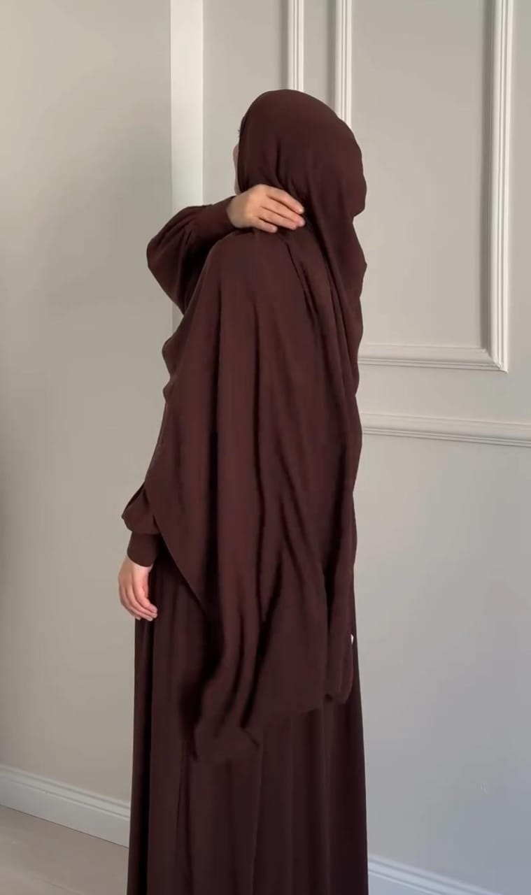 Chocolate Brown Abaya with Ruched Sleeves