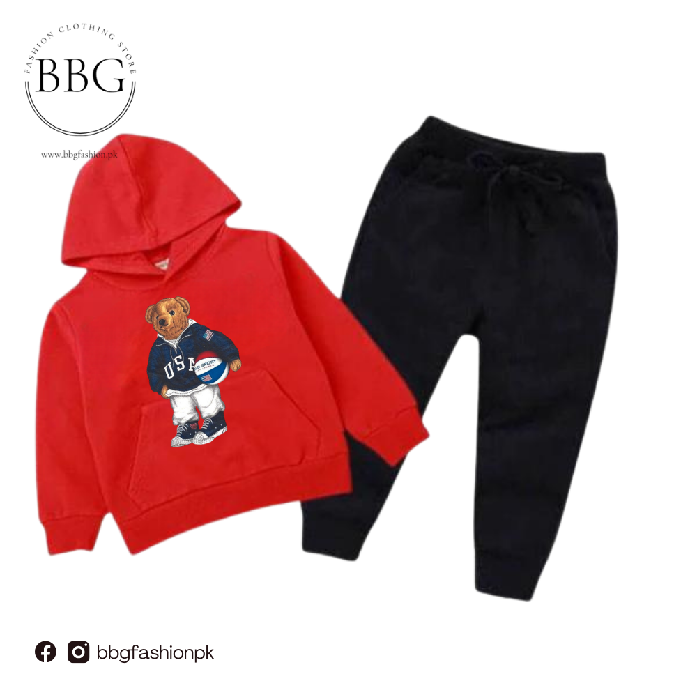 Kids Winter Hoodie Set | Football Bear Printed