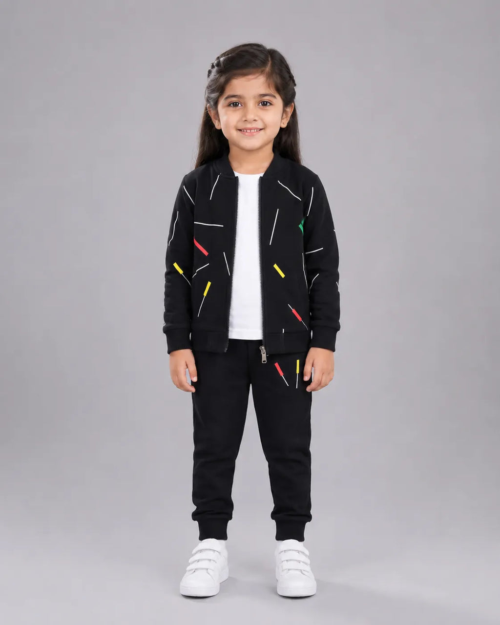 Kids Zipper Winter Tracksuit 3Pcs  - Black