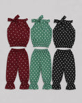 Pack Of 3 Kids Polka Dot Jumpsuit | Maroon, Green & Black