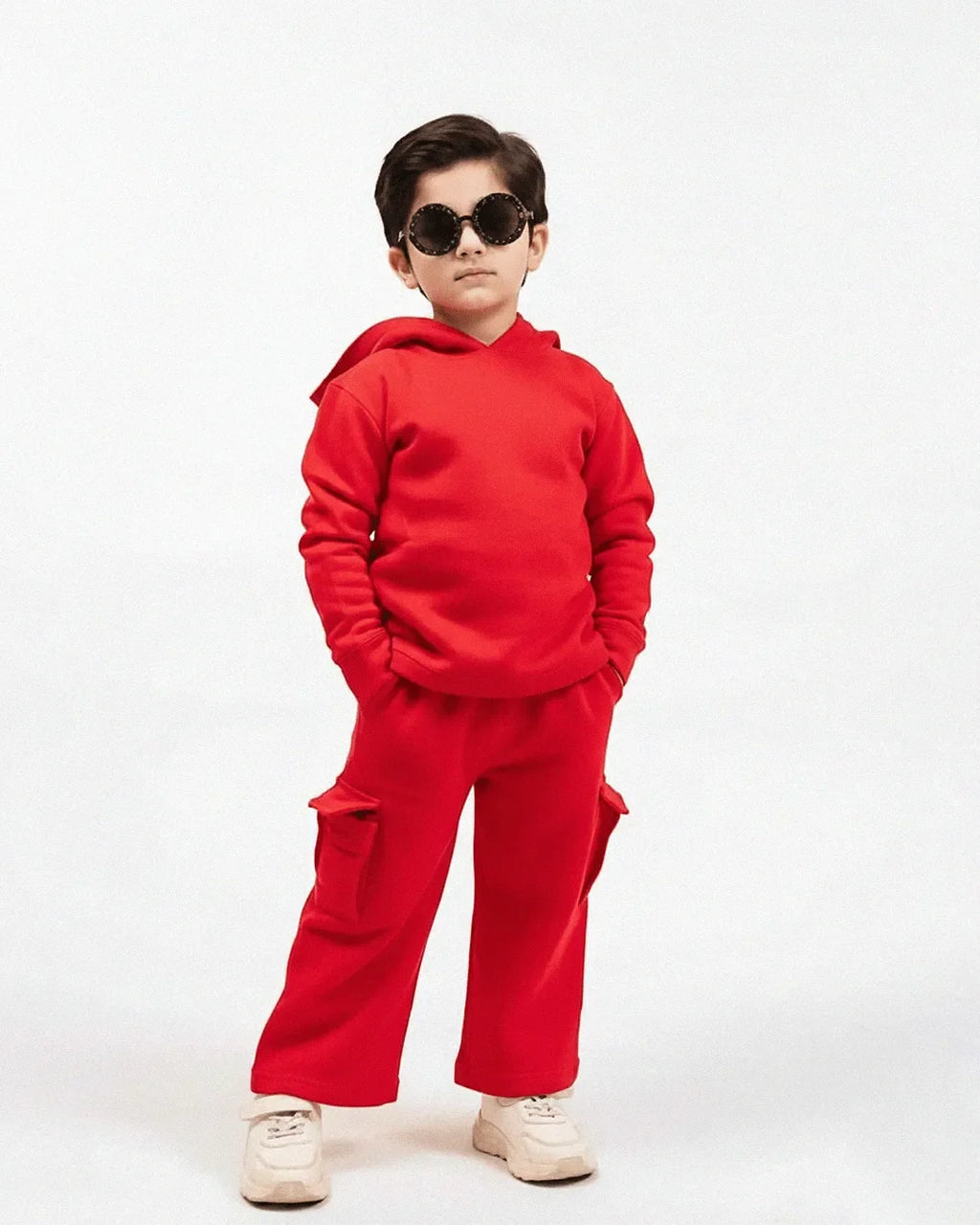 Kids Premium Red Fleece Cargo Tracksuit | Unisex