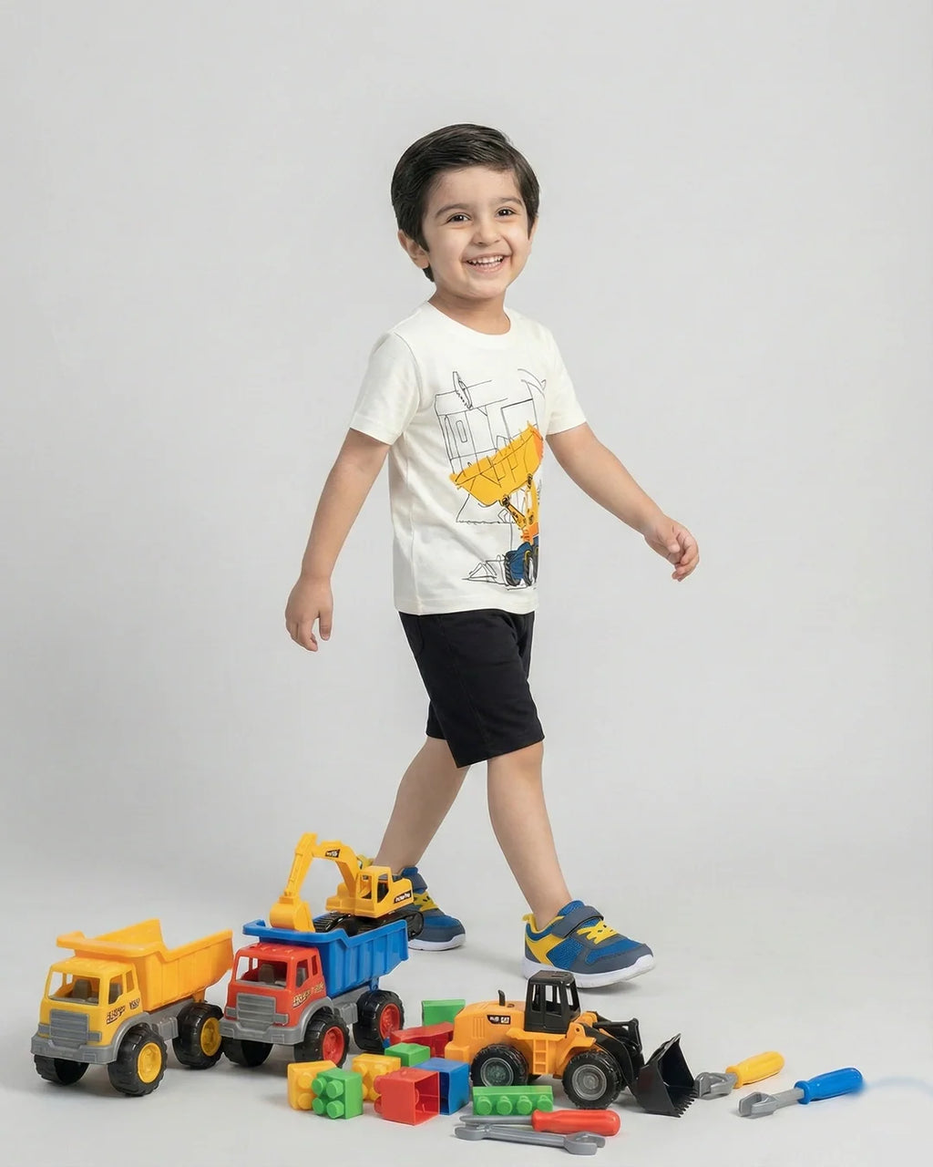 Kids’ Construction Truck Print T-Shirt & Shorts Set