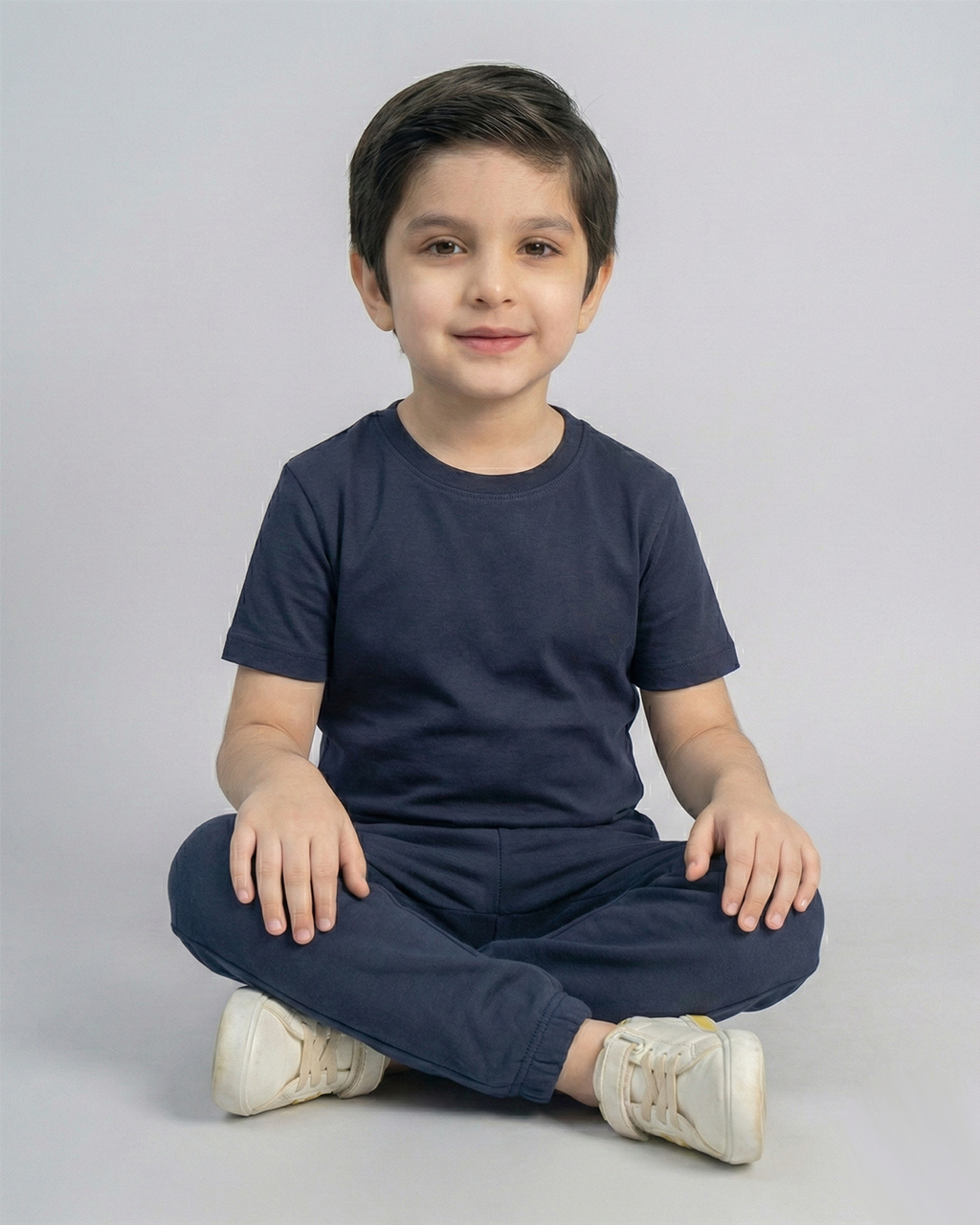 Kids Navy blue Cotton T-Shirt & Trouser Set
