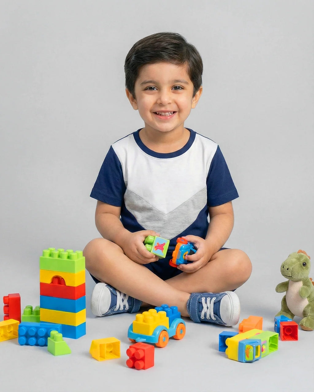 Blue Grey Panel Kids Short Sleeve Kids Wear