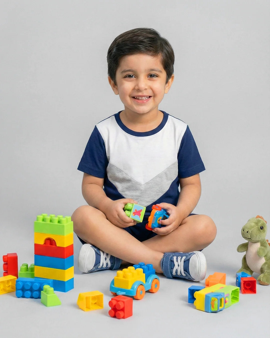 Blue Grey Panel Kids Short Sleeve Kids Wear