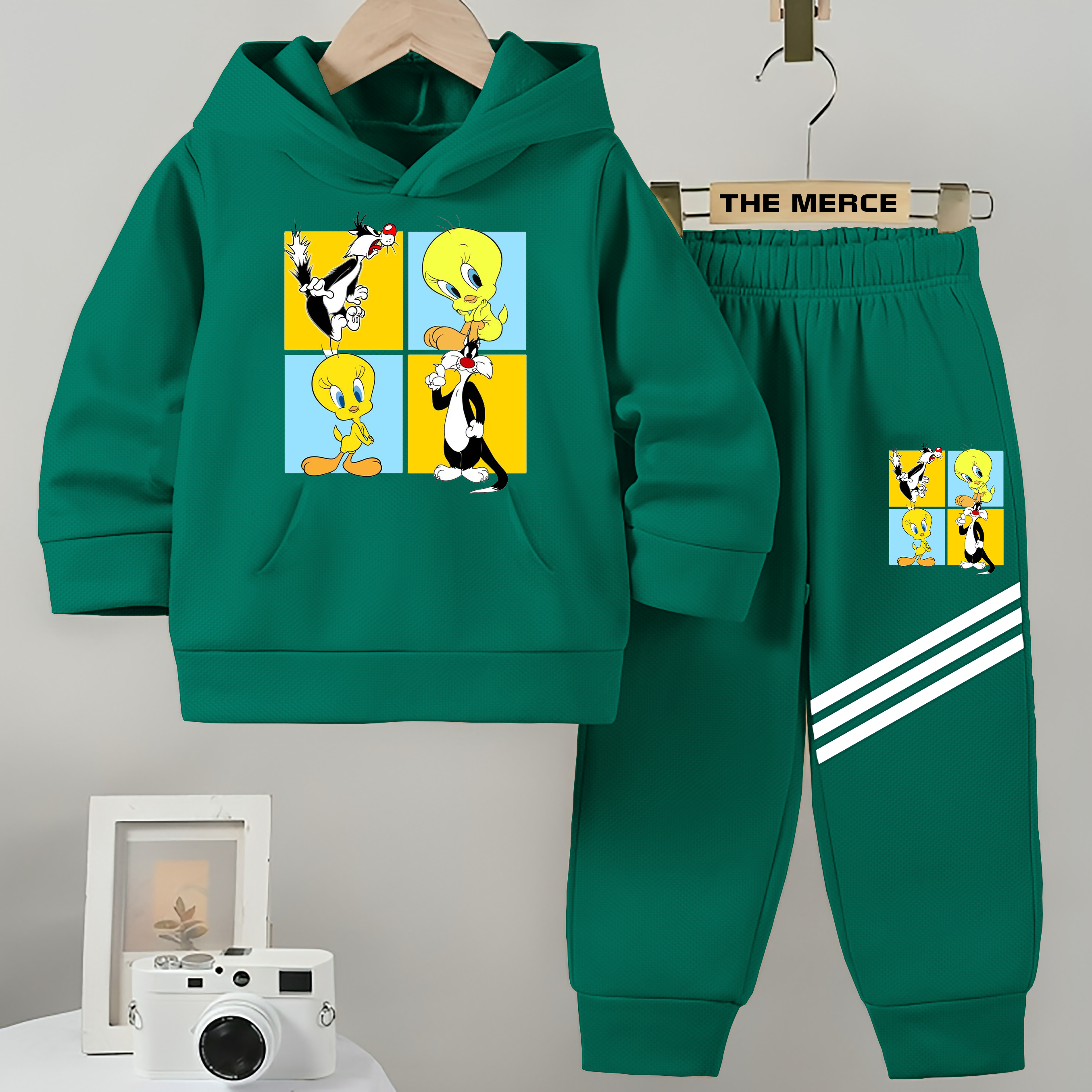 Baby/Boy Stripe Printed Tweety Winter Fleece Hoodie Track Suit