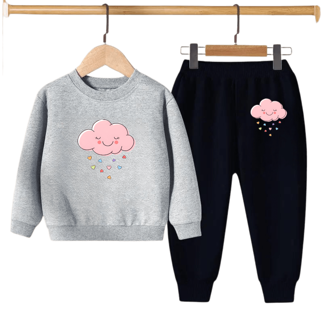 Kids Winter Sweat Shirt Set | Pink Cloud Printed