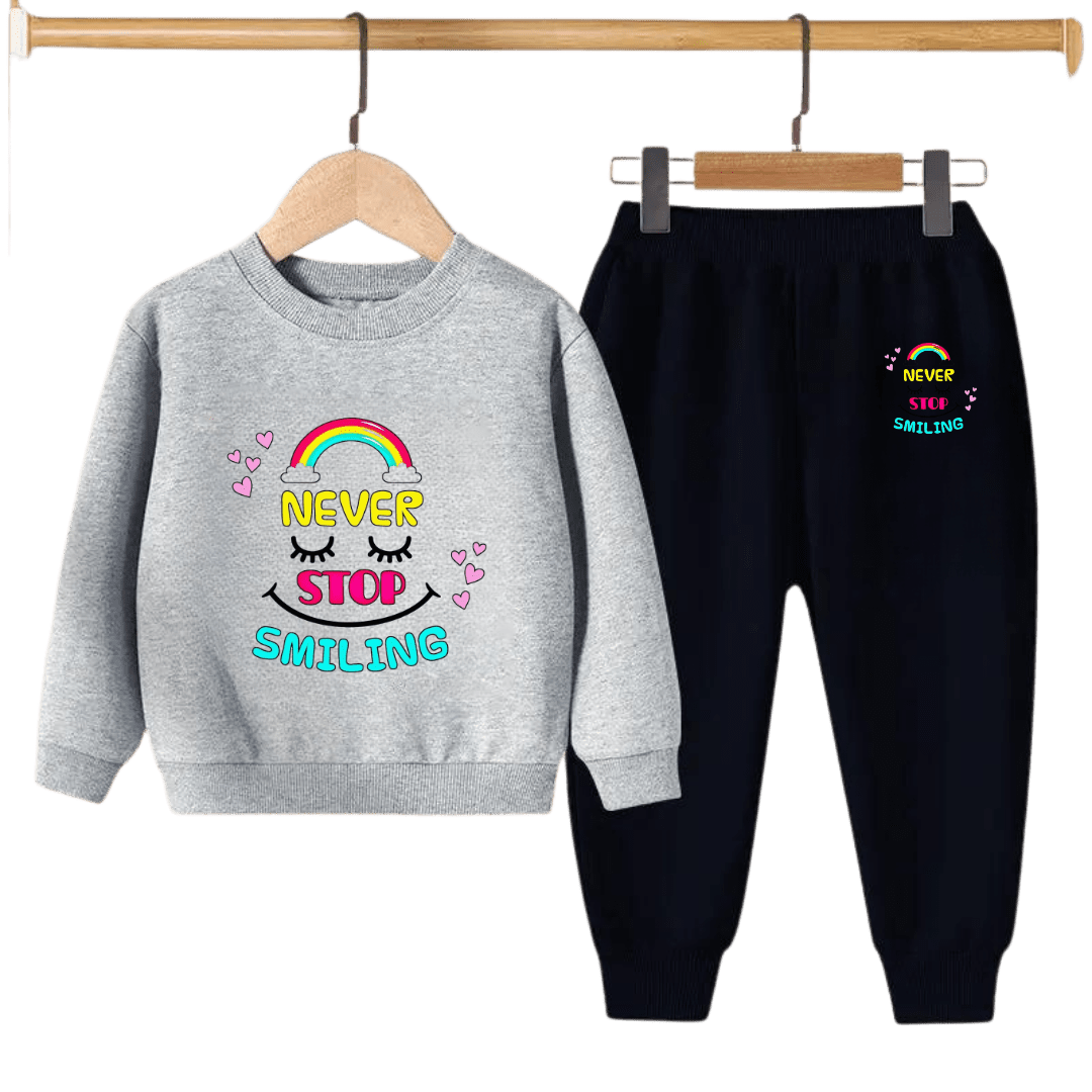 Kids Winter Sweat Shirt Set | Never Stop Smiling Printed