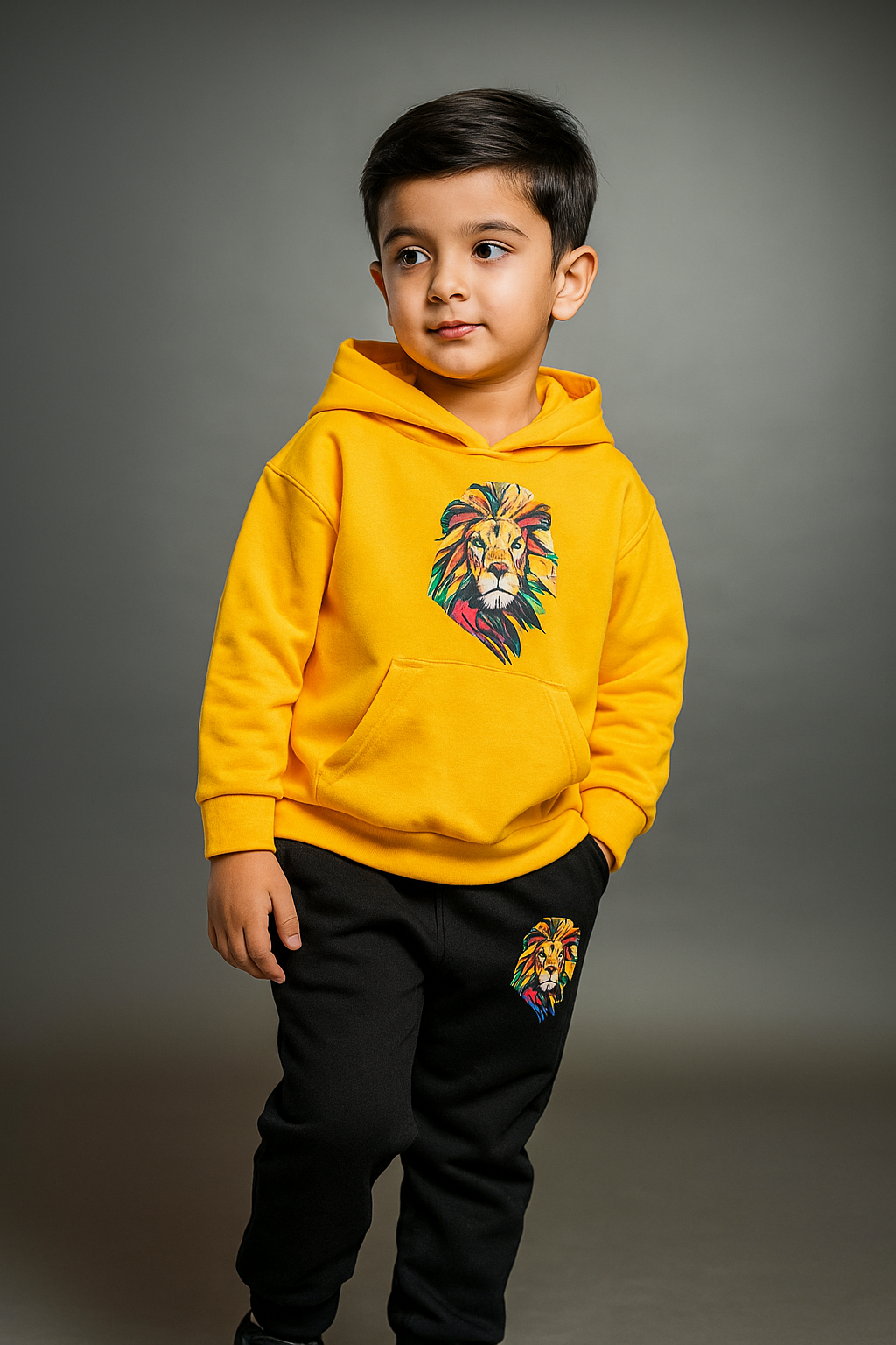 Kids Winter Hoodie Set | Vibrant Lion Printed