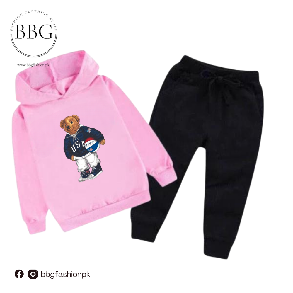 Kids Winter Hoodie Set | Football Bear Printed