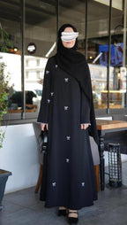 Black Bow Embroidered Abaya with stoller