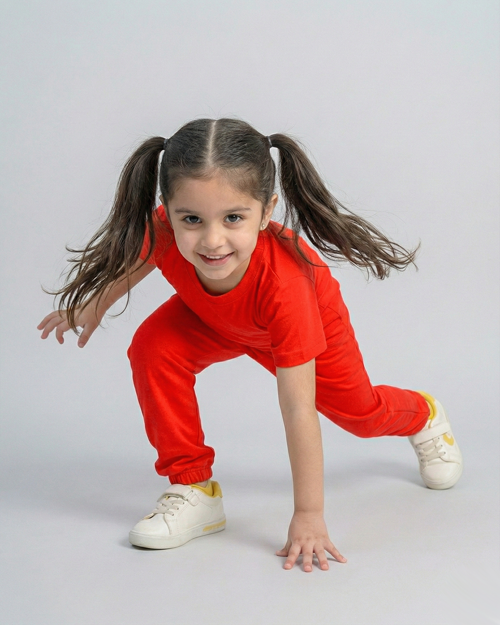 Kids red Cotton T-Shirt & Trouser Set