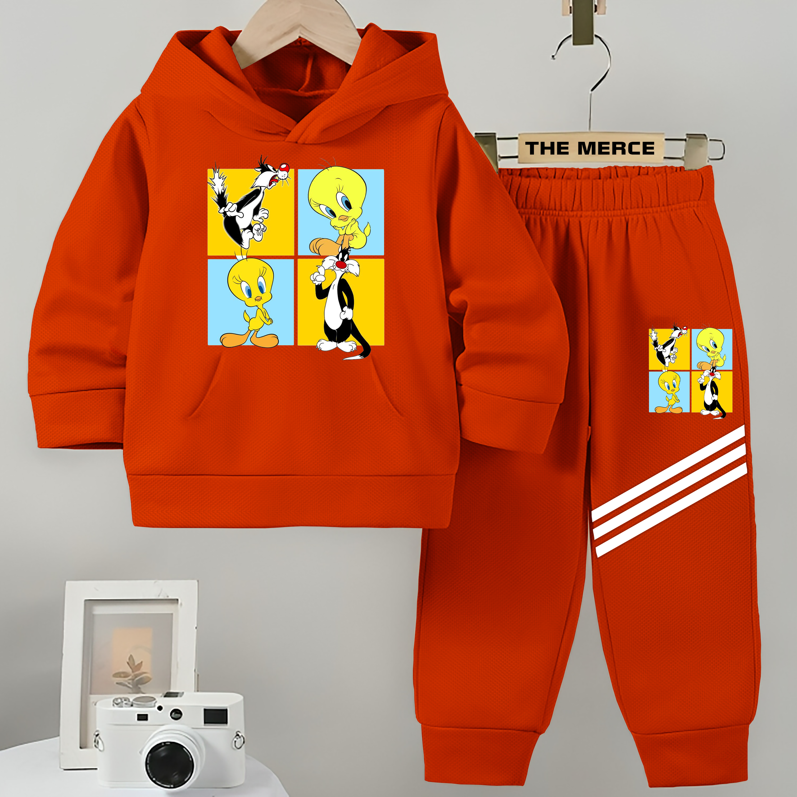 Baby/Boy Stripe Printed Tweety Winter Fleece Hoodie Track Suit