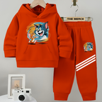 Baby/Boy Stripe Printed Tom & Jerry Winter Fleece Hoodie Track Suit