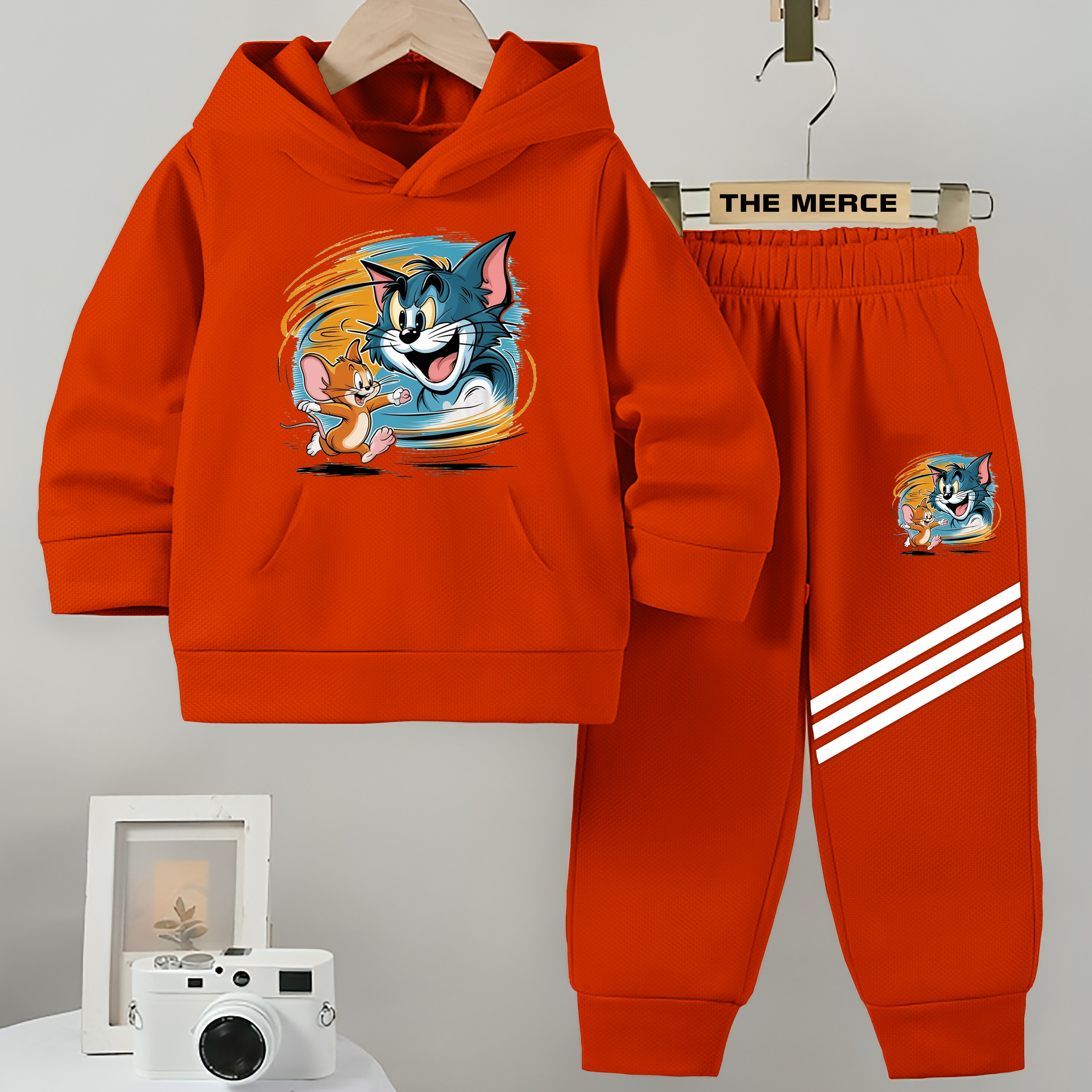 Baby/Boy Stripe Printed Tom & Jerry Winter Fleece Hoodie Track Suit