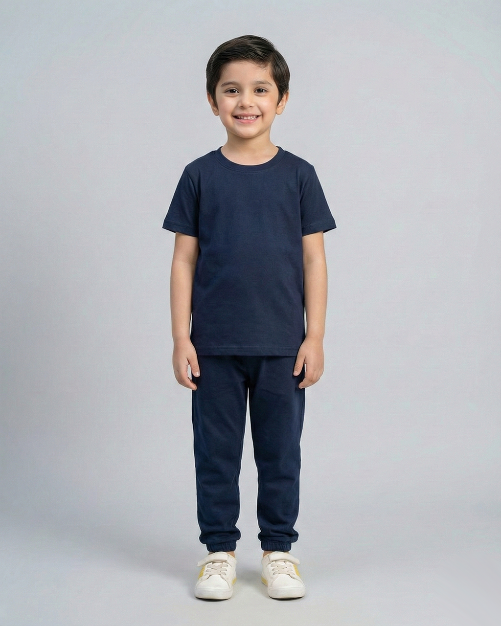 Kids Navy blue Cotton T-Shirt & Trouser Set