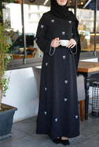 Black Bow Embroidered Abaya with stoller