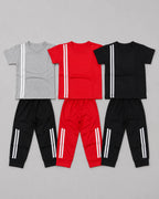 Pack Of 3 Kids Elite Stripe Tracksuit | Grey, Red, & Black