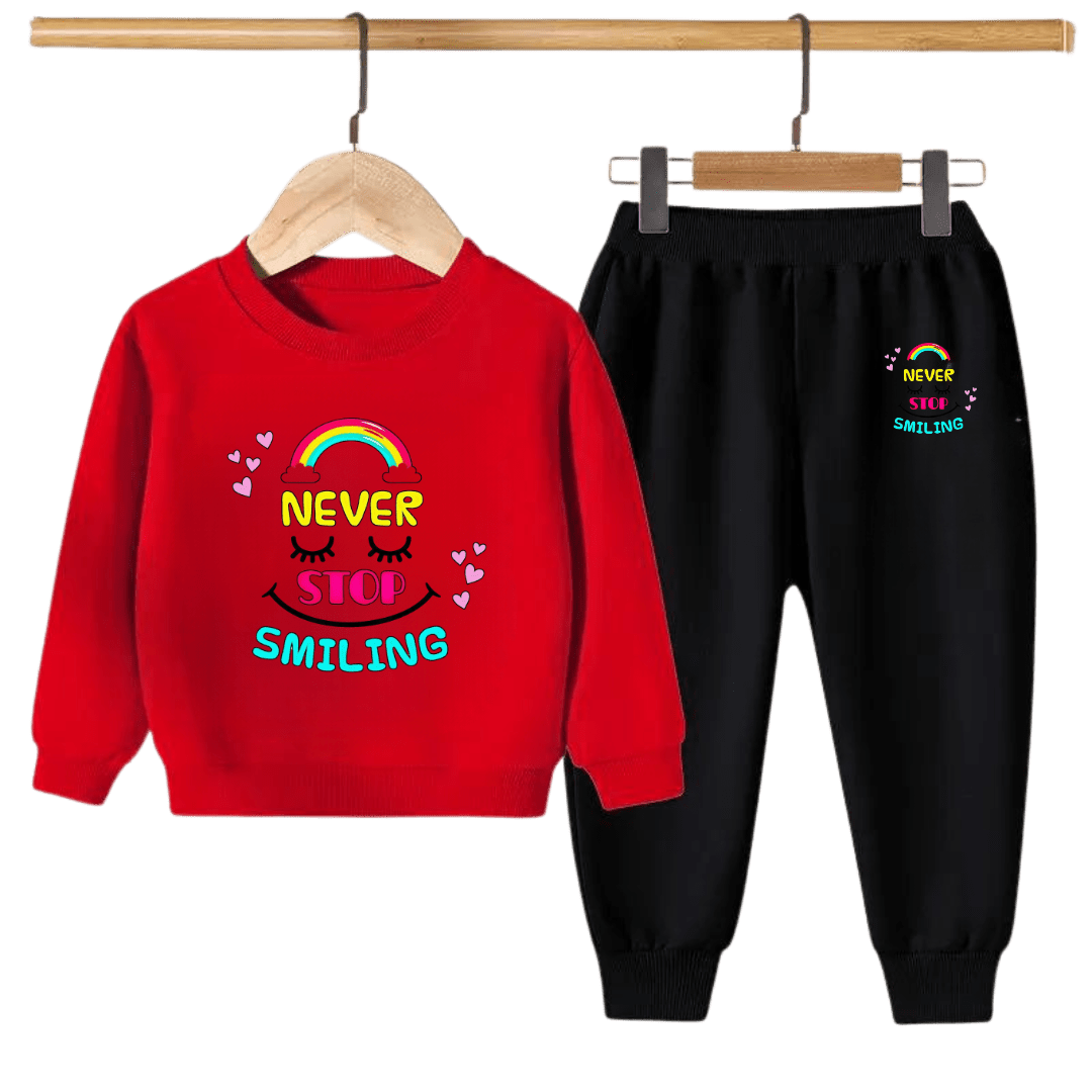 Kids Winter Sweat Shirt Set | Never Stop Smiling Printed