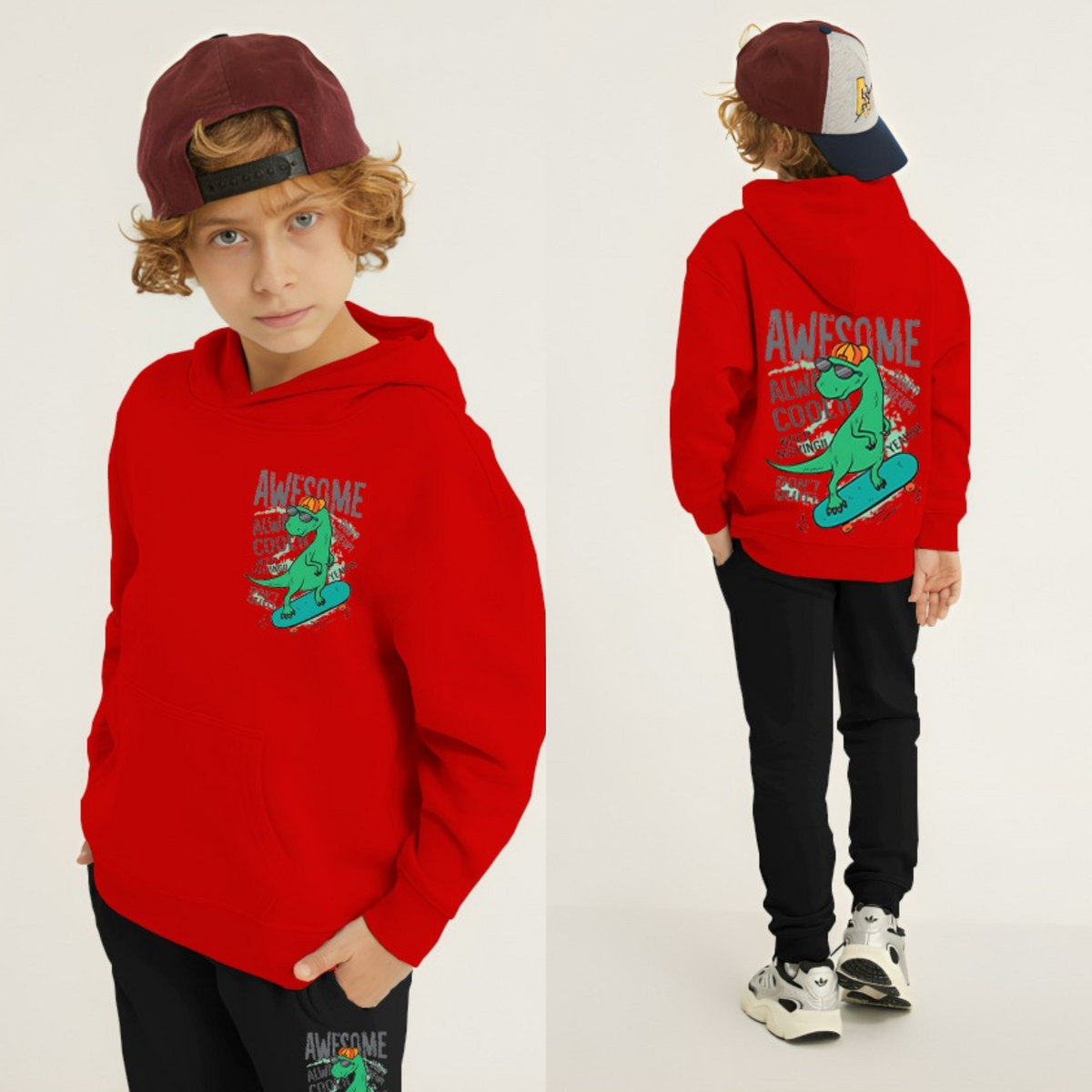 Kids Winter Hoodie Set | Awesome Dino Printed