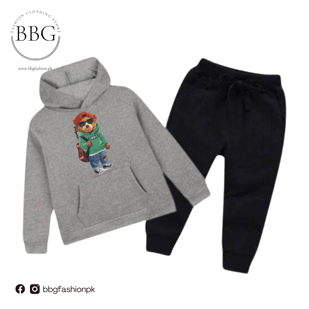 Kids Winter Hoodie Set | Green Bear Printed