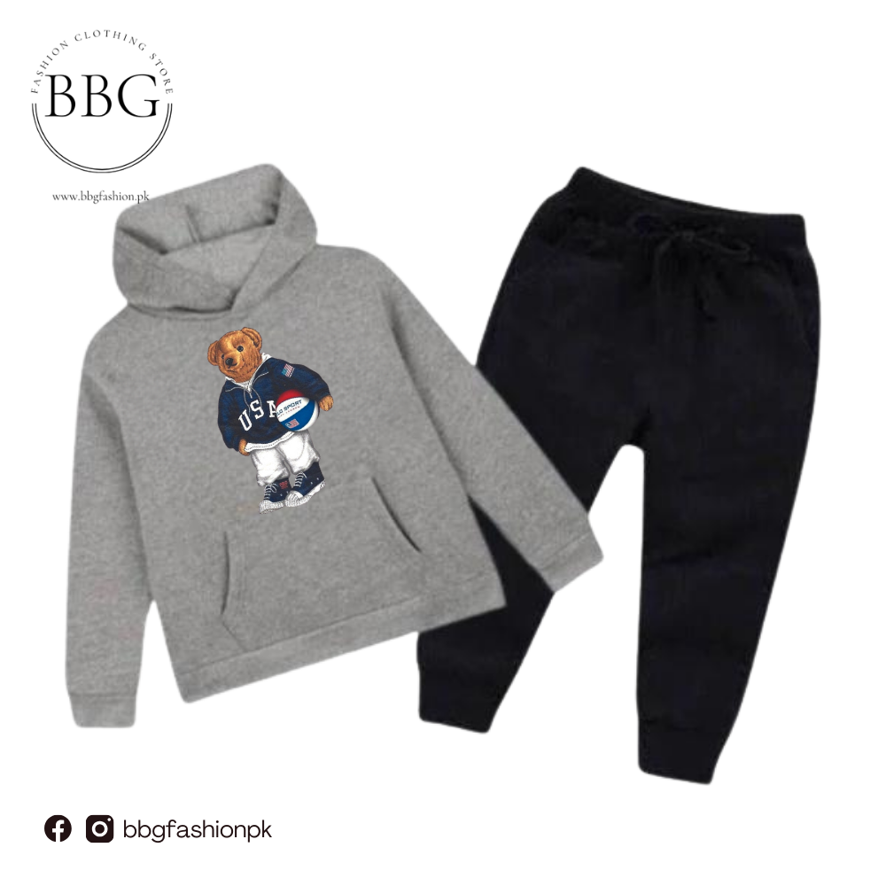 Kids Winter Hoodie Set | Football Bear Printed