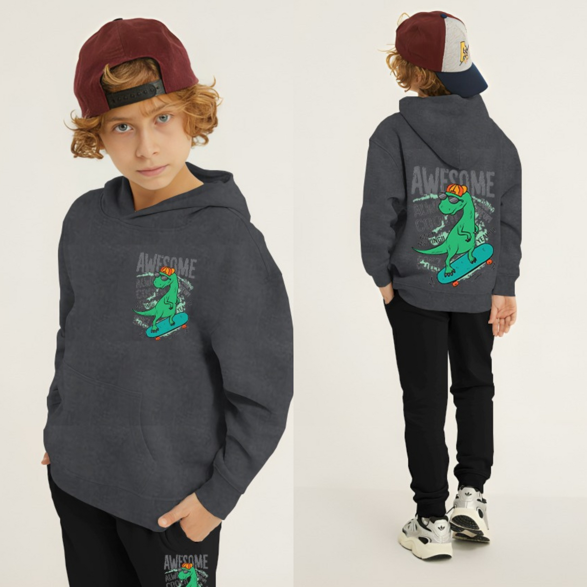 Kids Winter Hoodie Set | Awesome Dino Printed