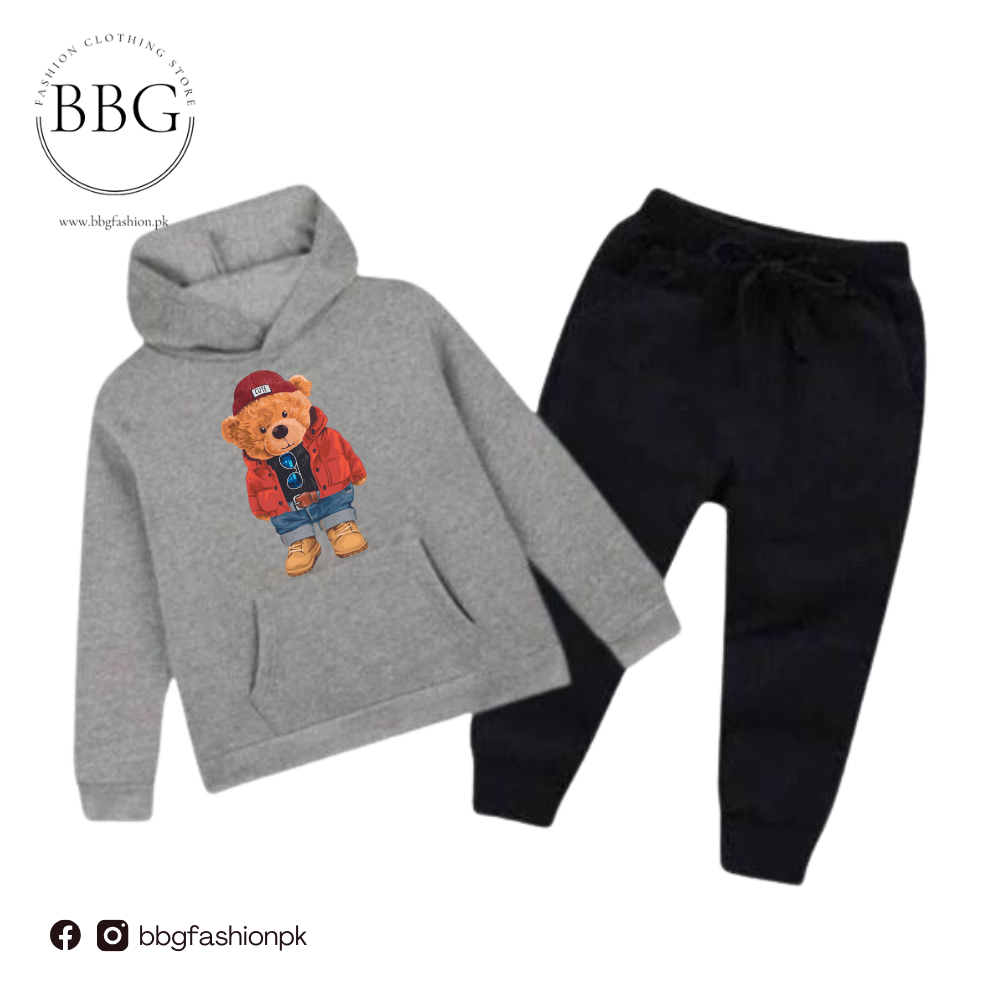 Kids Winter Hoodie Set | Cute Bear Printed