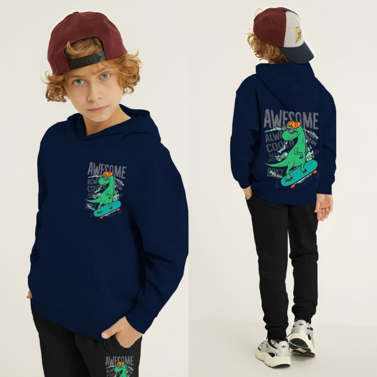 Kids Winter Hoodie Set | Awesome Dino Printed