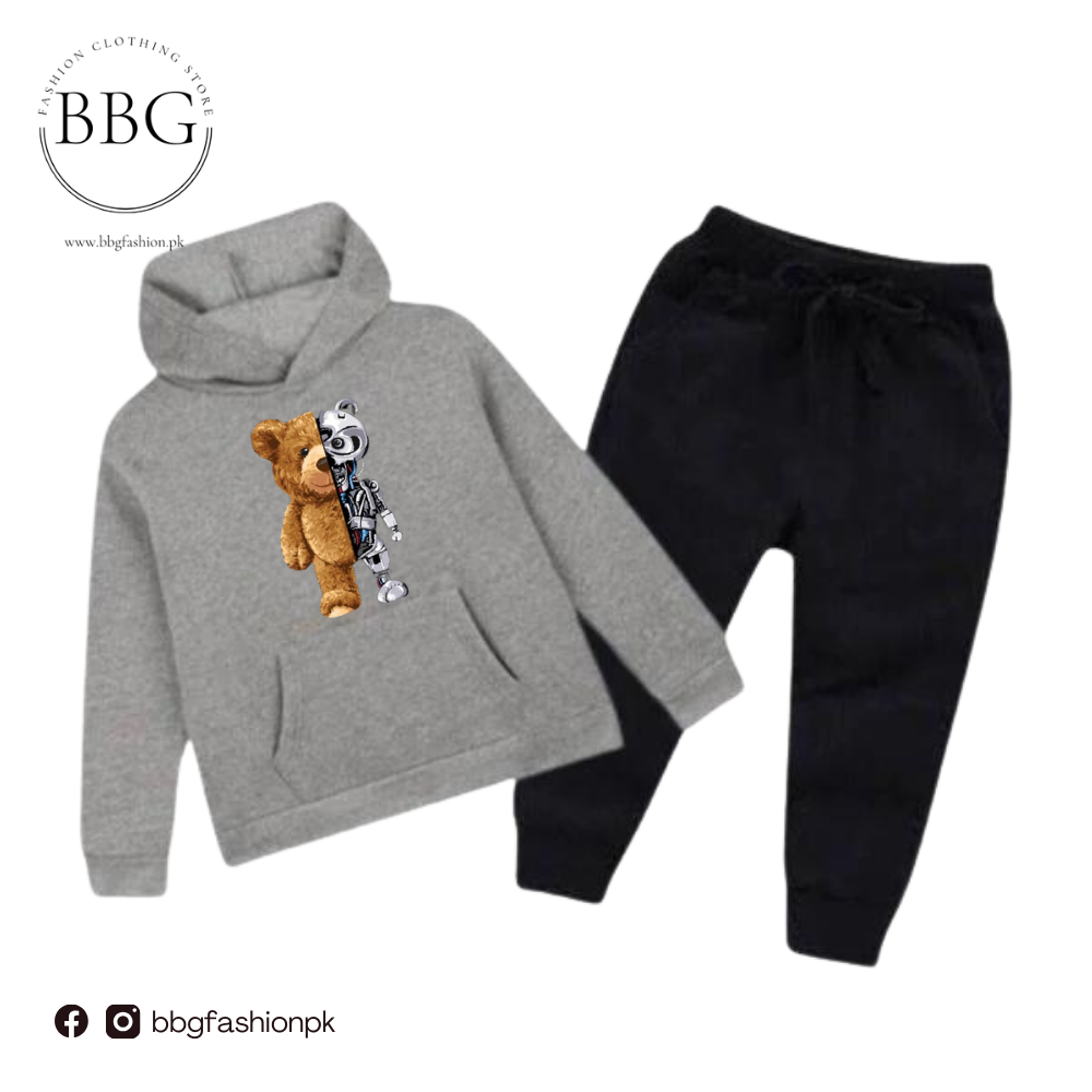 Kids Winter Hoodie Set | Robo Bear Printed