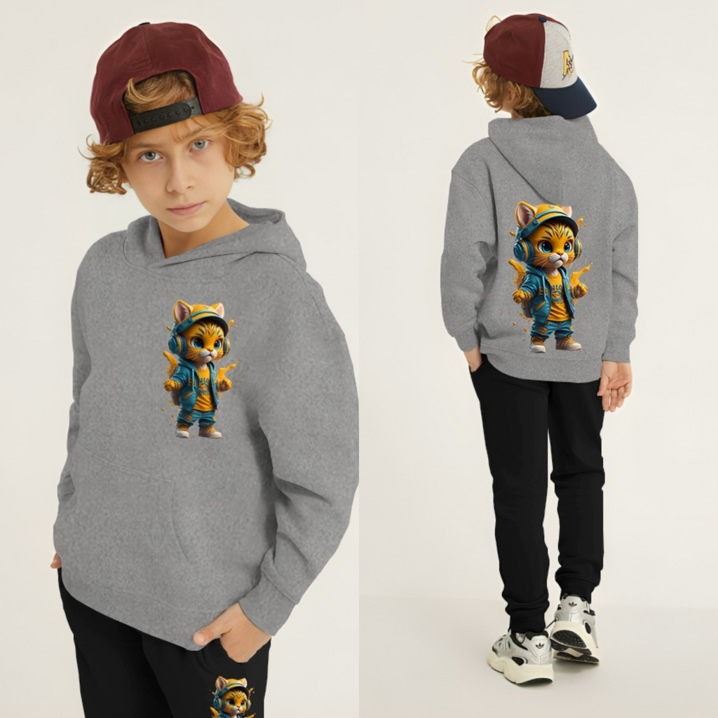 Kids Winter Hoodie Set | Cool Cat Printed