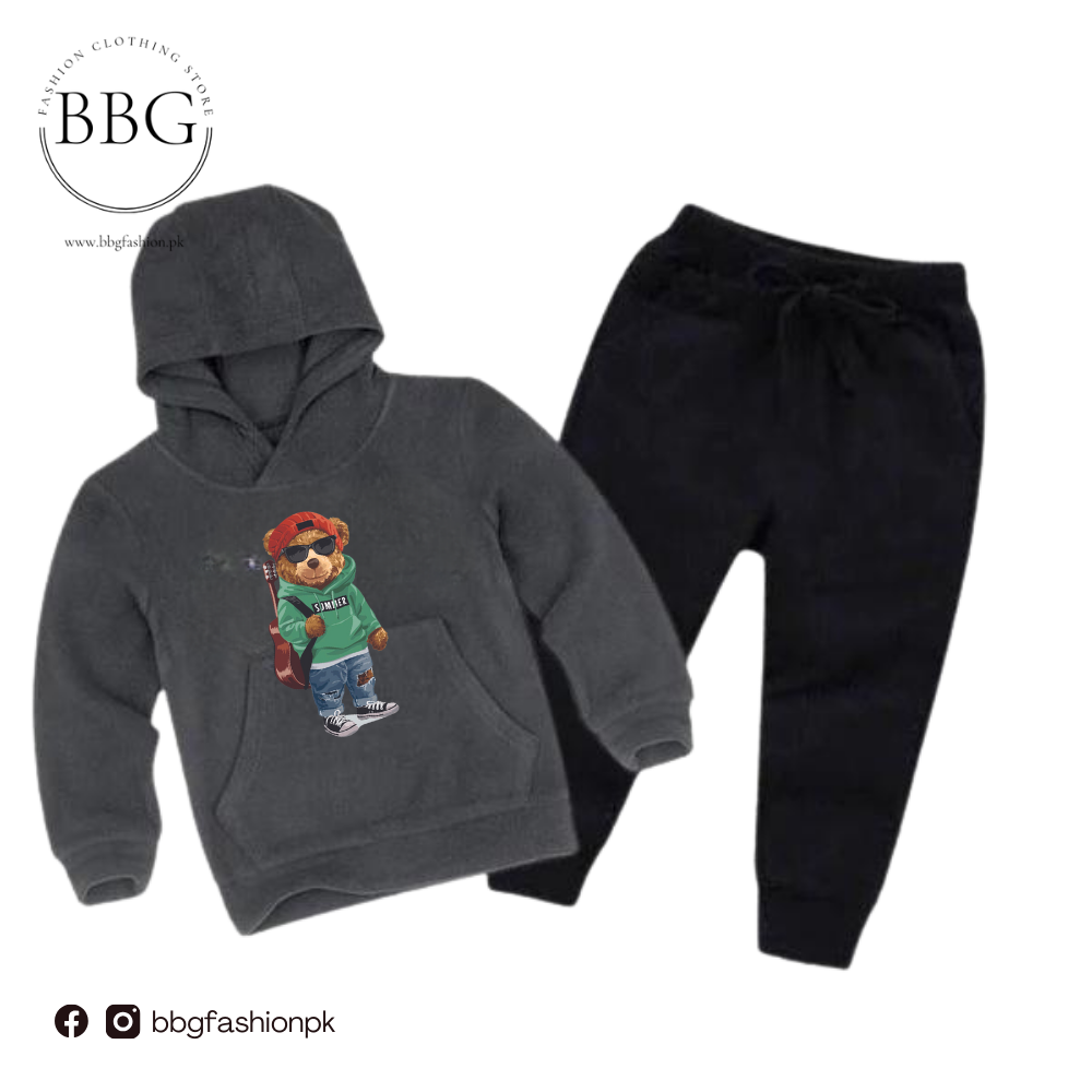 Kids Winter Hoodie Set | Green Bear Printed
