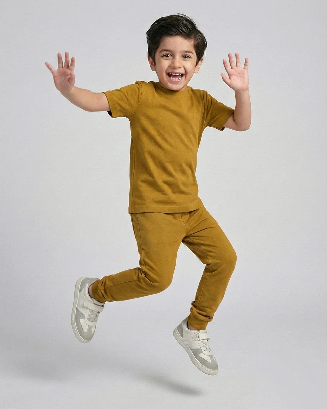 Kids Mustard Cotton T-Shirt & Trouser Co-Ord Set