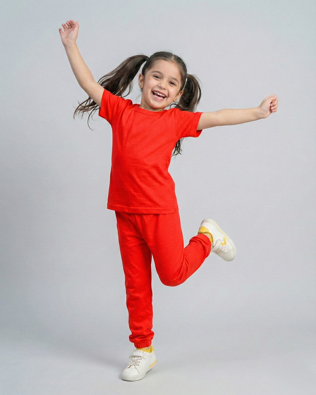 Kids red Cotton T-Shirt & Trouser Set