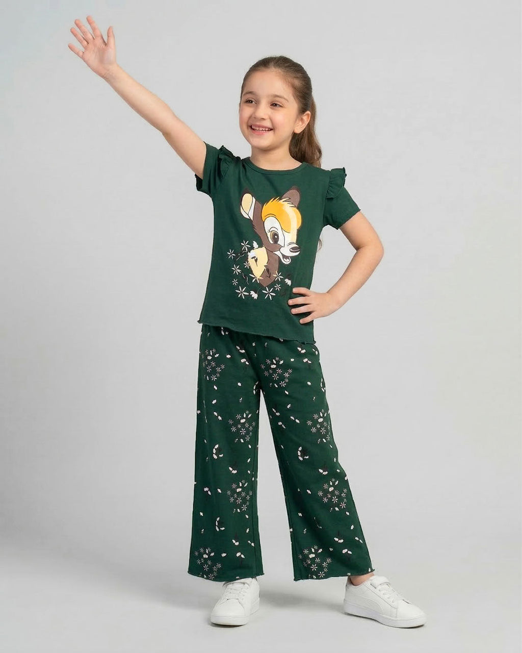 Dark Green Bambi Printed Kids Co-Ord Set
