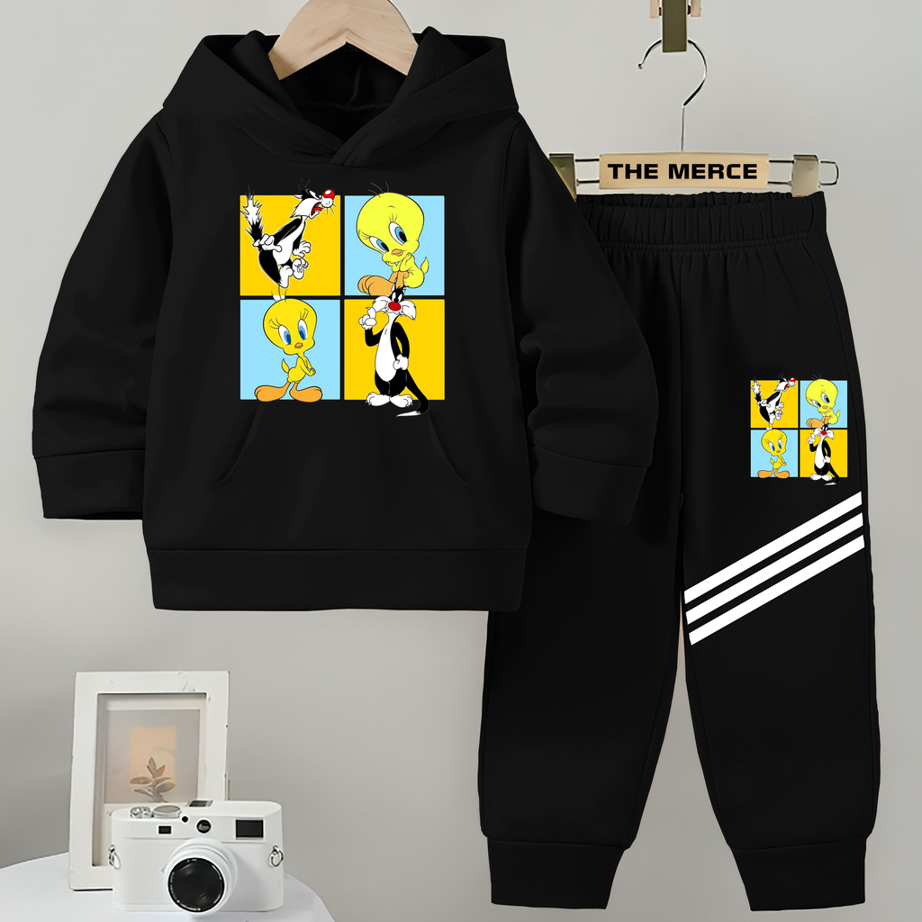 Baby/Boy Stripe Printed Tweety Winter Fleece Hoodie Track Suit