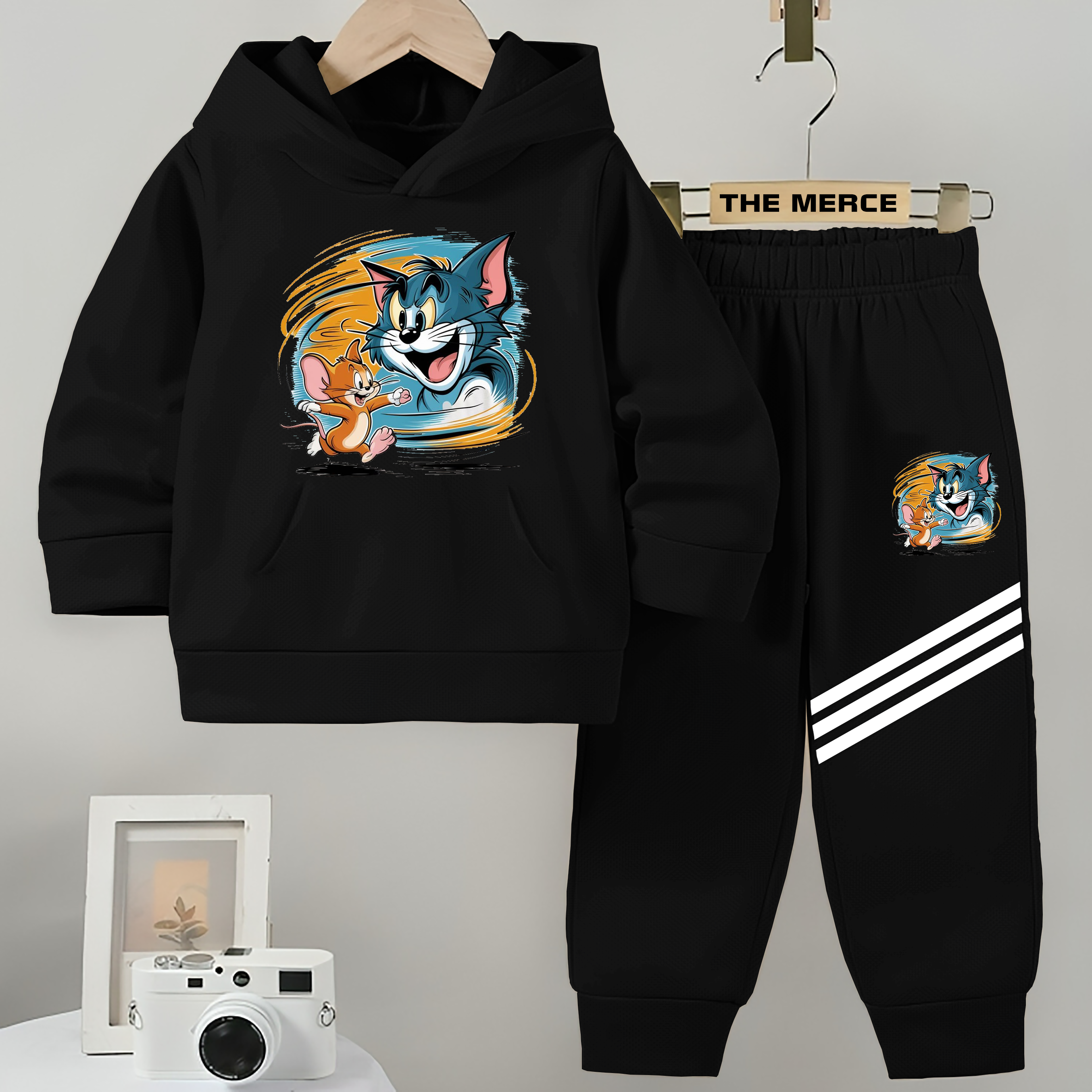 Baby/Boy Stripe Printed Tom & Jerry Winter Fleece Hoodie Track Suit