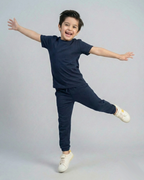 Kids Navy blue Cotton T-Shirt & Trouser Set