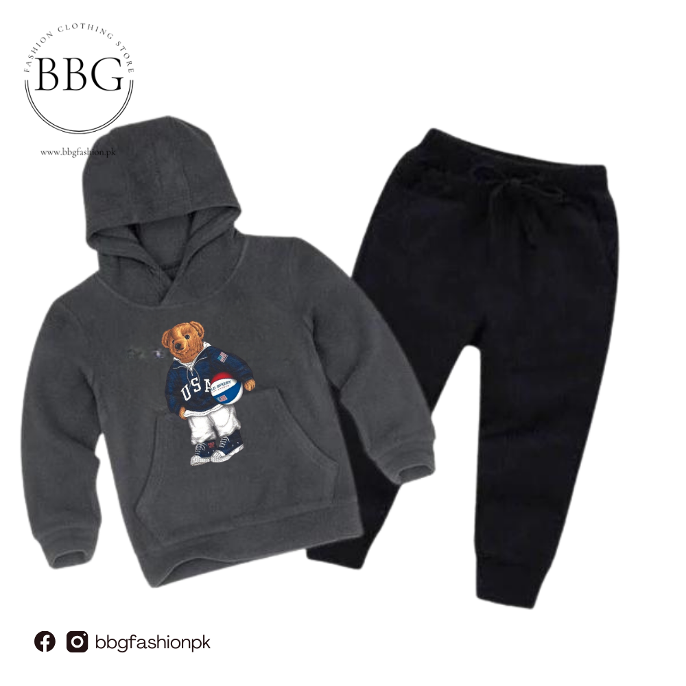 Kids Winter Hoodie Set | Football Bear Printed