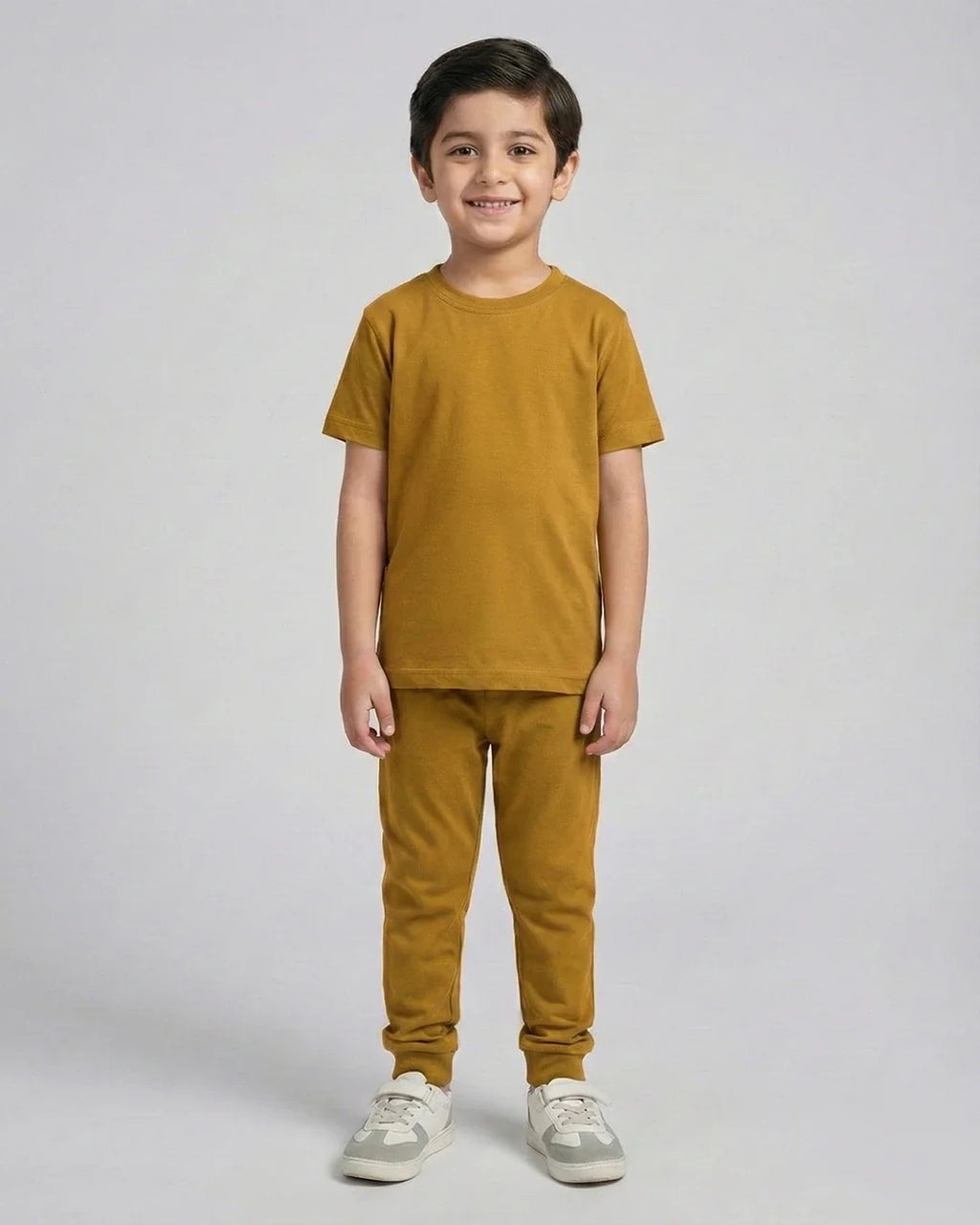Kids Mustard Cotton T-Shirt & Trouser Co-Ord Set