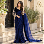 Pearl Embellished Chiffon Saree with Silk Blouse 3 Piece