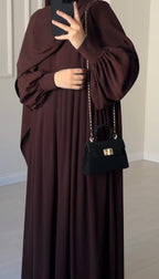 Chocolate Brown Abaya with Ruched Sleeves