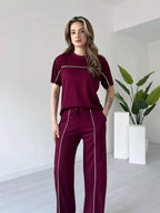 Stylish Women’s Co-Ord Set with Contrast Lines – Casual Streetwear Outfit