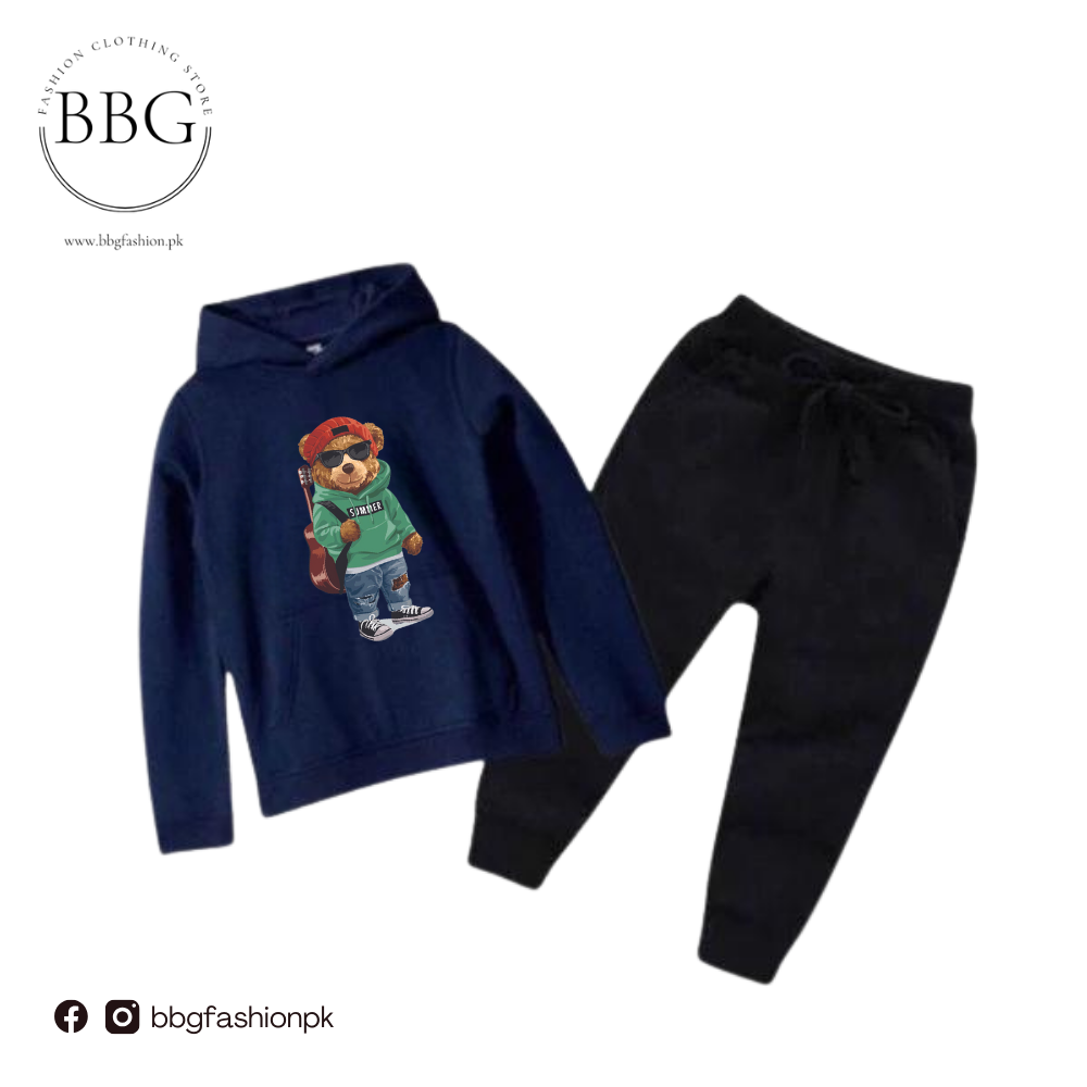 Kids Winter Hoodie Set | Green Bear Printed