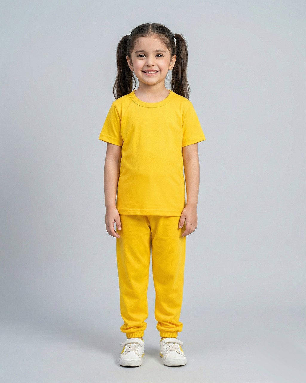 Kids Yellow Cotton T-Shirt & Trouser Set